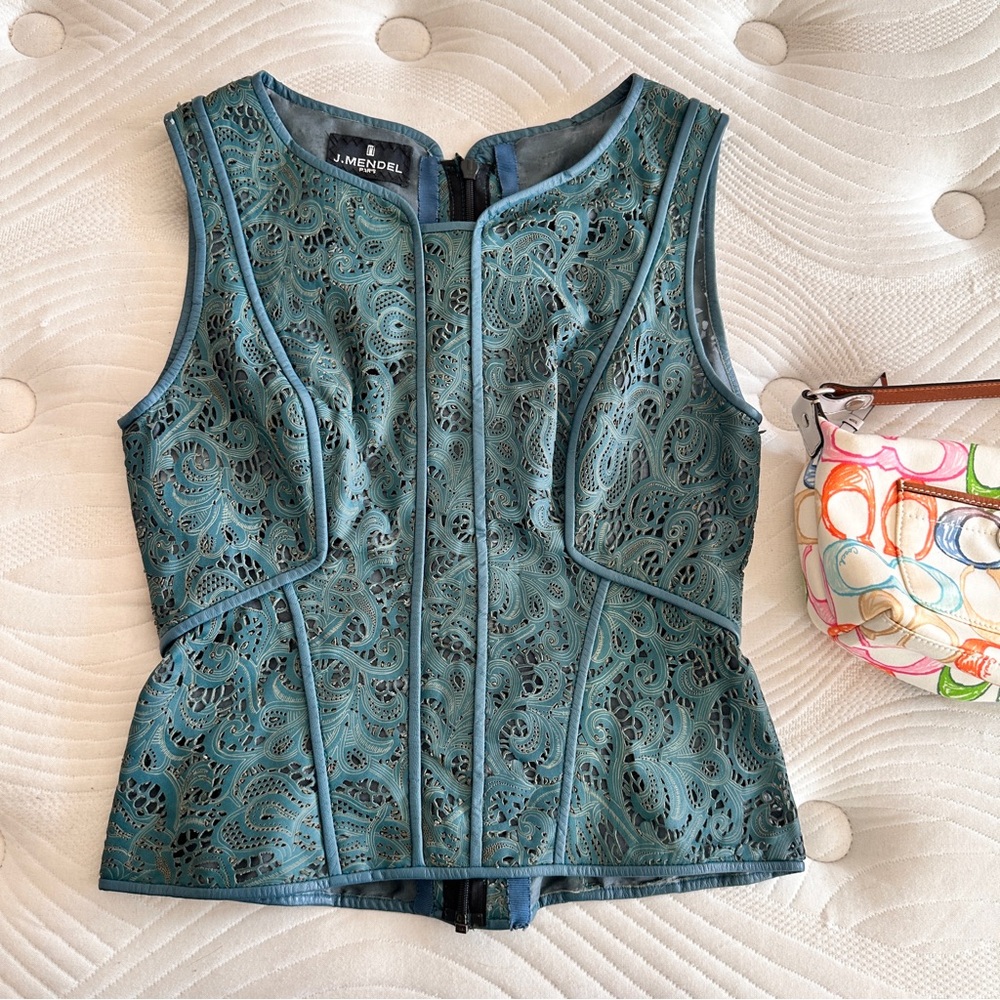 J. Mendel Teal Sleeveless Lace Blouse